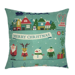 Christmas Santa & Reindeer Cotton Linen Pillow Cover (45x45cm)