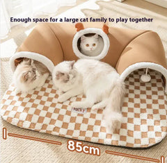 Hide-and-Seek Cat Tunnel Bed – Plush Cozy Tunnel Cave for Play, Naps & Exploration (Kittens & Small Cats)