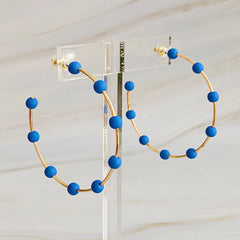 Games On Cloud Nine Hoop Earrings – 2" Gold Hoops with 9 Matte Color Beads, Lightweight Game Day Jewelry