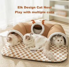 Hide-and-Seek Cat Tunnel Bed – Plush Cozy Tunnel Cave for Play, Naps & Exploration (Kittens & Small Cats)