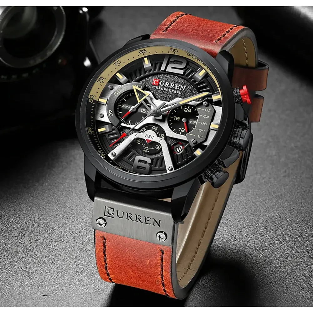 Military Leather Chronograph Wristwatch