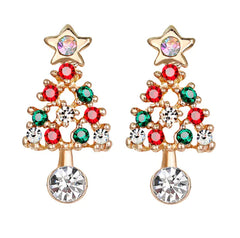 Christmas and Reindeer Dangle & Stud Earrings - Crystal & Gold Tone
