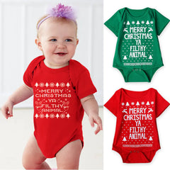 Baby Christmas Romper - Short Sleeve Cotton (Red & Green)