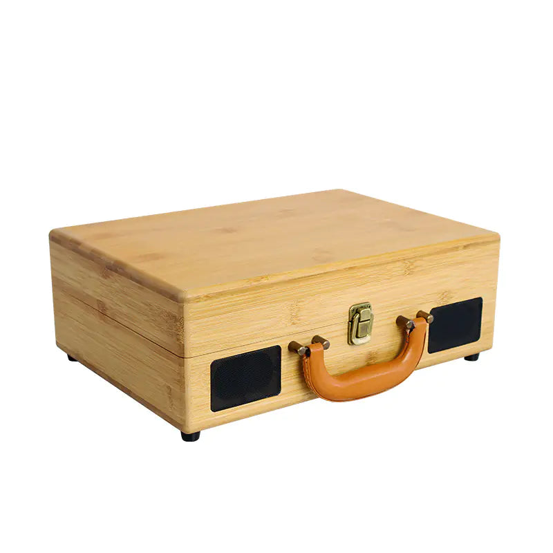 Portable Vintage Vinyl Record Player with Bluetooth Speaker – Retro Bamboo Box, Remote Control