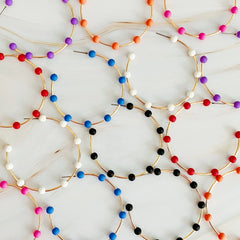 Games On Cloud Nine Hoop Earrings – 2" Gold Hoops with 9 Matte Color Beads, Lightweight Game Day Jewelry