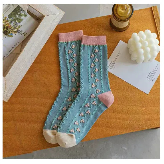 Retro Tulip Floral Cotton Socks
