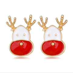 Christmas and Reindeer Dangle & Stud Earrings - Crystal & Gold Tone