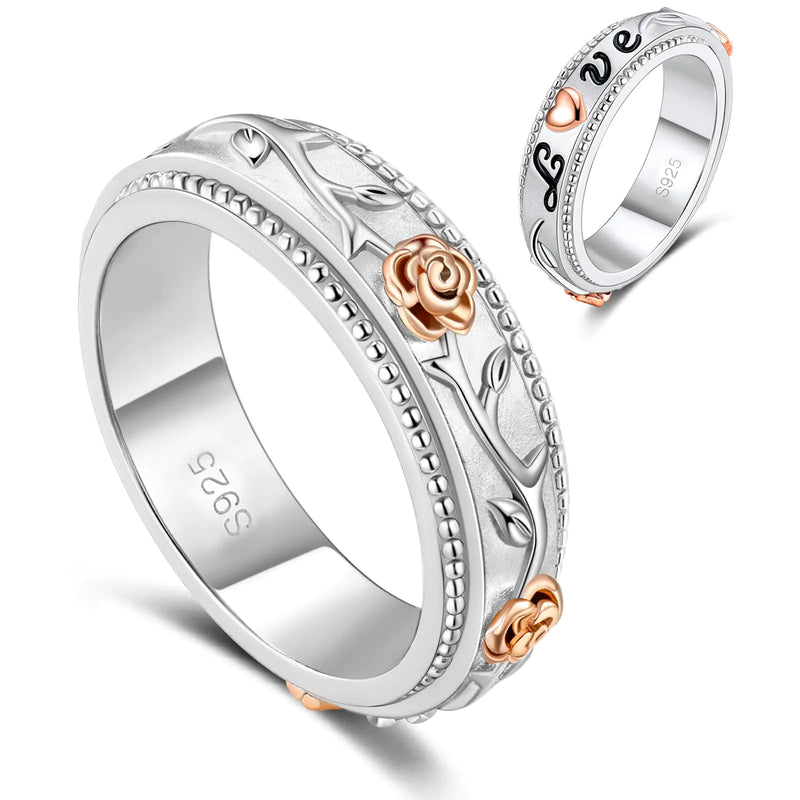 S925 Sterling Silver Fidget Ring, Spinner Ring Size 12