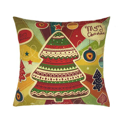 Christmas Santa & Reindeer Cotton Linen Pillow Cover (45x45cm)