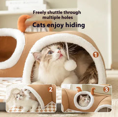 Hide-and-Seek Cat Tunnel Bed – Plush Cozy Tunnel Cave for Play, Naps & Exploration (Kittens & Small Cats)