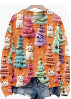 Women's Christmas Tree Print Raglan Sweater - Cozy Pullover