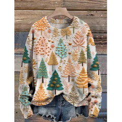Women's Christmas Tree Print Raglan Sweater - Cozy Pullover