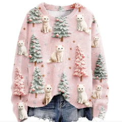 Women's Christmas Tree Print Raglan Sweater - Cozy Pullover