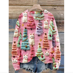Women's Christmas Tree Print Raglan Sweater - Cozy Pullover