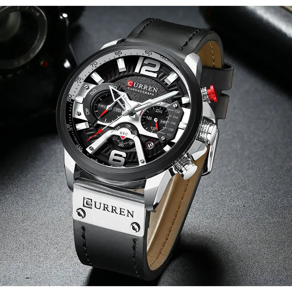 Military Leather Chronograph Wristwatch