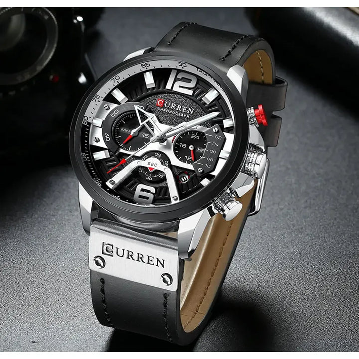 Military Leather Chronograph Wristwatch