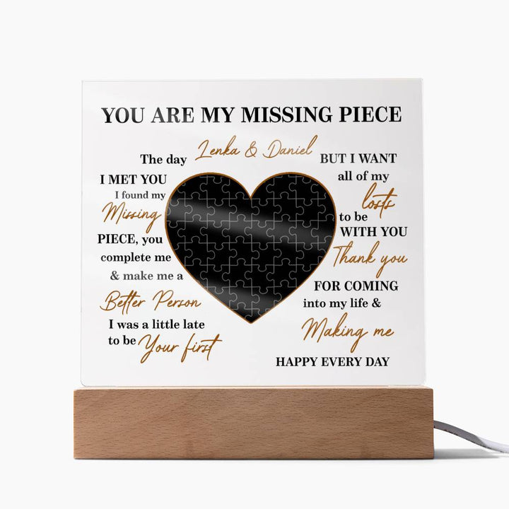 Personalized Valentine Photo LED Acrylic Plaque – Custom Names Heart Puzzle Light Gift for Couples