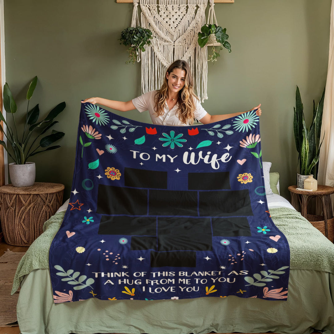Personalized Photo Coral Fleece Blanket for Wife – Custom Photo Love Blanket Gift from Husband