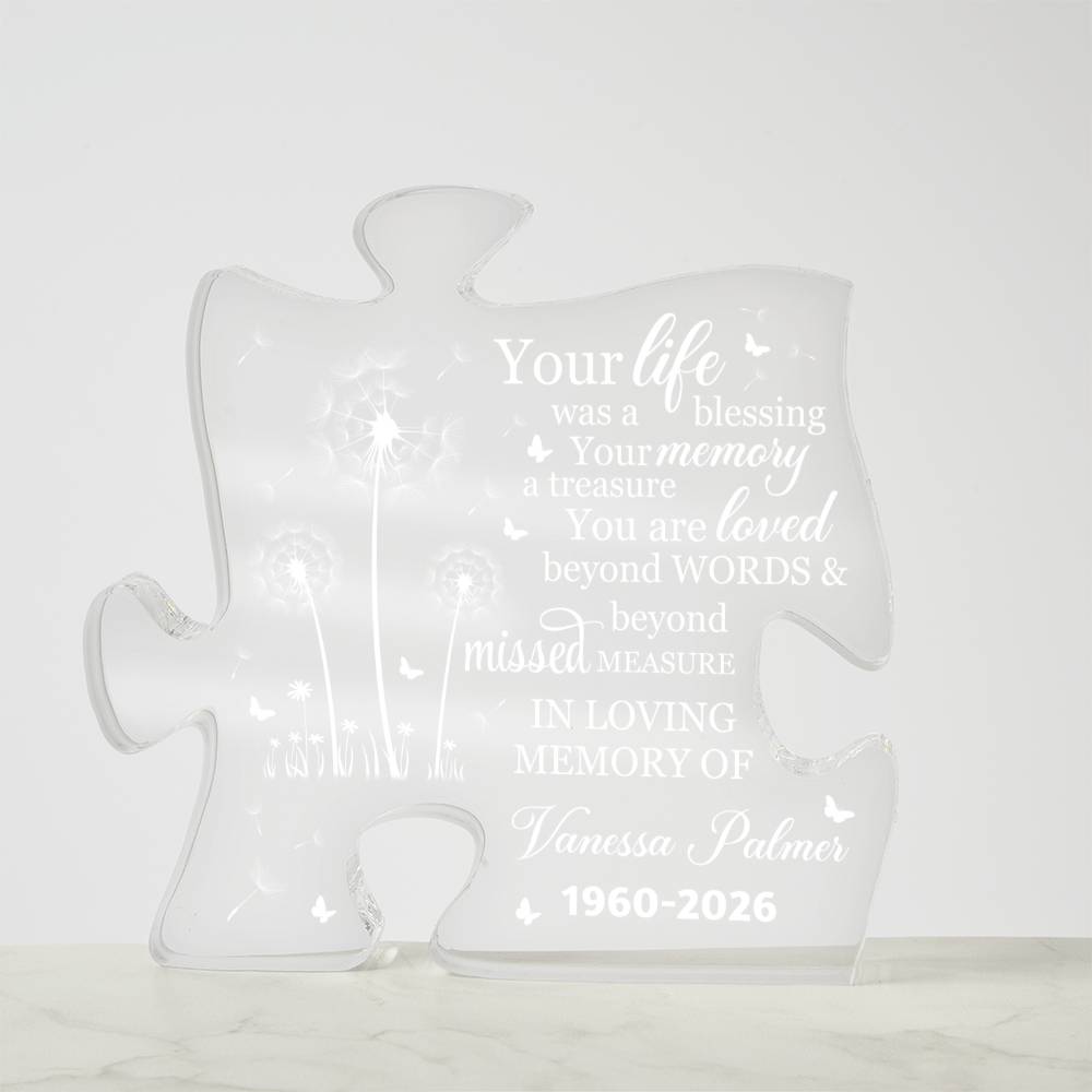 Personalized Memorial Acrylic Puzzle Plaque – Custom Name Remembrance Gift with Memorial Quote
