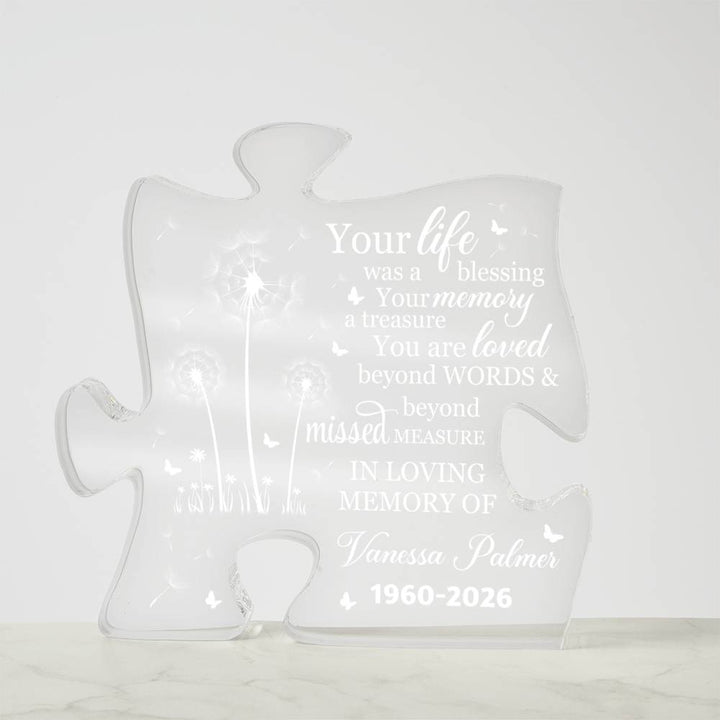 Personalized Memorial Acrylic Puzzle Plaque – Custom Name Remembrance Gift with Memorial Quote