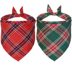 JOTFA 2-Pack Christmas Dog Bandanas – Red & Green Plaid Holiday Scarf Set for Large & Extra-Large Dogs (Cotton, Adjustable)