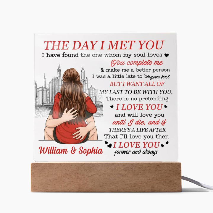 Personalized Valentine LED Acrylic Plaque – The Day I Met You Love Quote, Custom Names Light-Up Romantic Keepsake