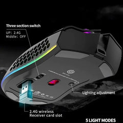 BM600 Rechargeable Wireless RGB Gaming Mouse – 2.4G/Wired Dual-Mode, Honeycomb Shell (Black/White/Pink/Blue)