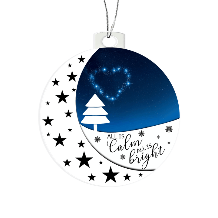 "All Is Calm, All Is Bright" Acrylic Christmas Ornament - Moon & Stars - Whimsical Shoppe