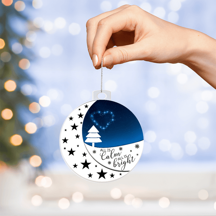 "All Is Calm, All Is Bright" Acrylic Christmas Ornament - Moon & Stars - Whimsical Shoppe
