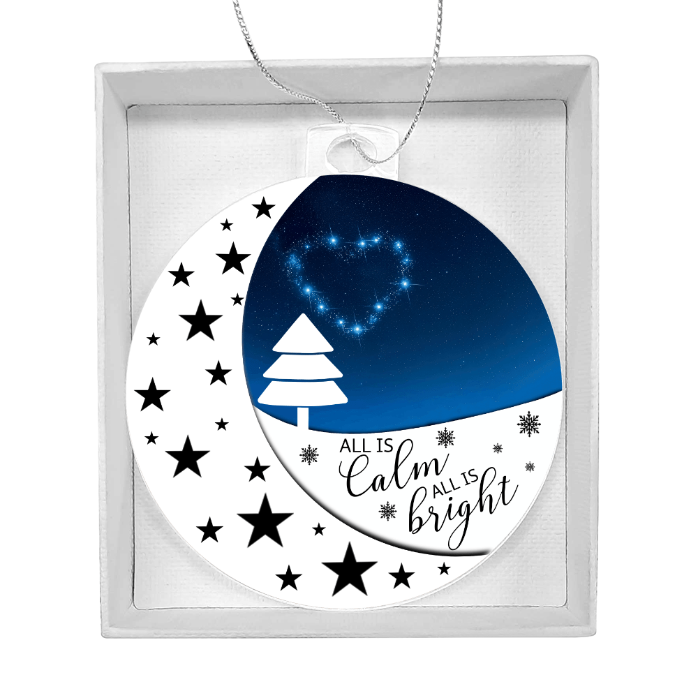 "All Is Calm, All Is Bright" Acrylic Christmas Ornament - Moon & Stars - Whimsical Shoppe