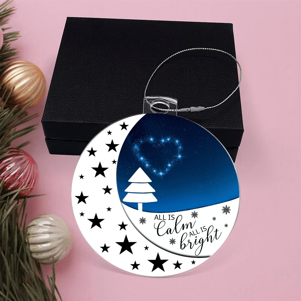"All Is Calm, All Is Bright" Acrylic Christmas Ornament - Moon & Stars - Whimsical Shoppe