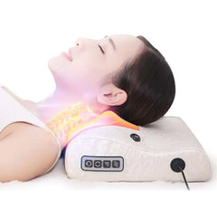 Electric Neck & Shoulder Massager Pillow – 8-Head Infrared Massage Cushion for Home (Beige, PU Leather)