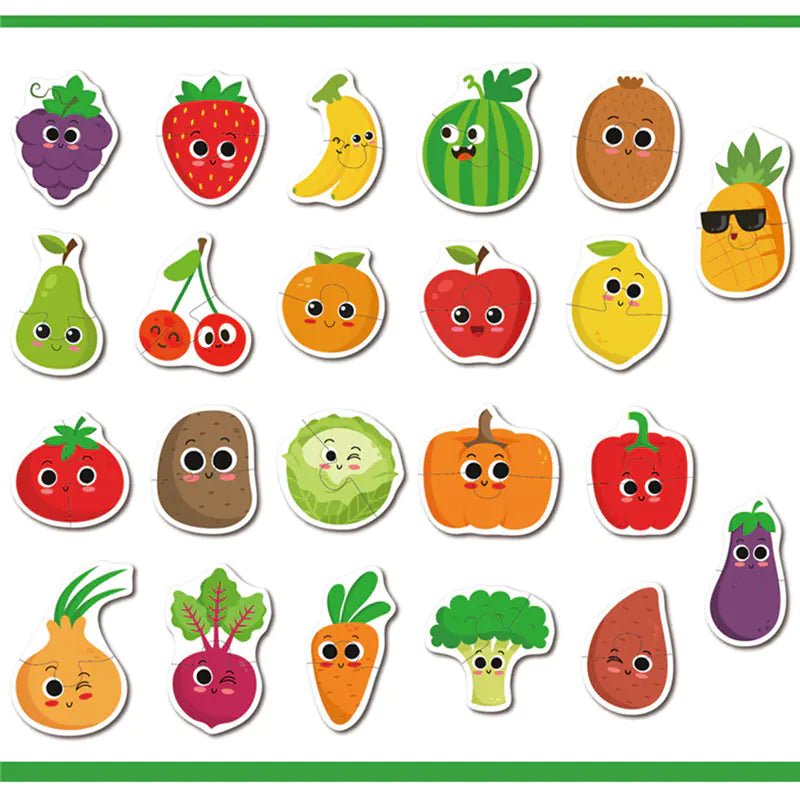 Animal Transportation Map & Fruit–Vegetable Puzzle Toy – Wooden Learning Set for Kids - Whimsical Shoppe