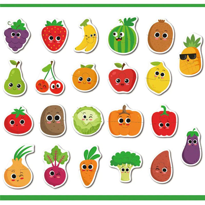 Animal Transportation Map & Fruit–Vegetable Puzzle Toy – Wooden Learning Set for Kids - Whimsical Shoppe
