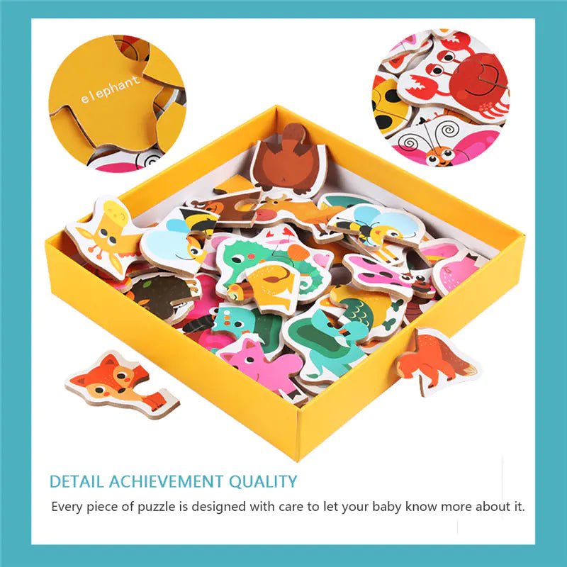 Animal Transportation Map & Fruit–Vegetable Puzzle Toy – Wooden Learning Set for Kids - Whimsical Shoppe