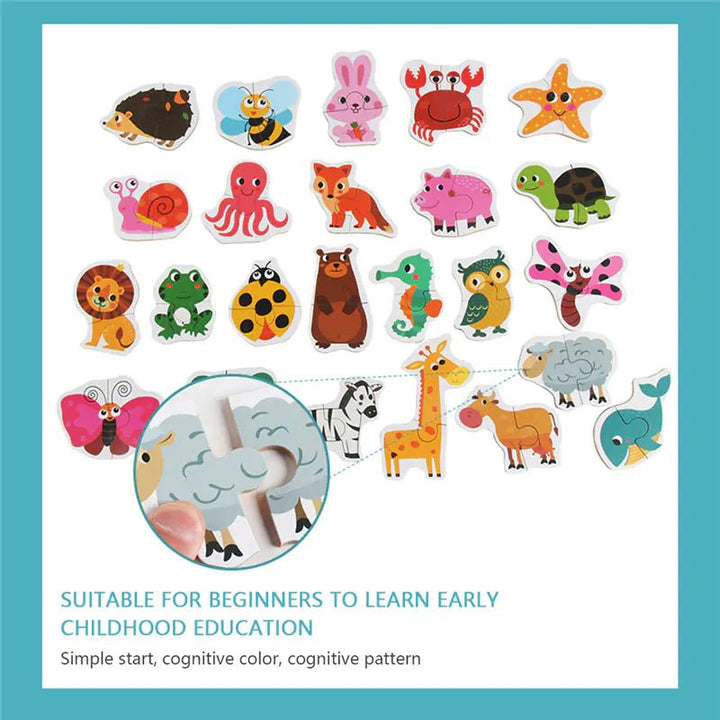 Animal Transportation Map & Fruit–Vegetable Puzzle Toy – Wooden Learning Set for Kids - Whimsical Shoppe