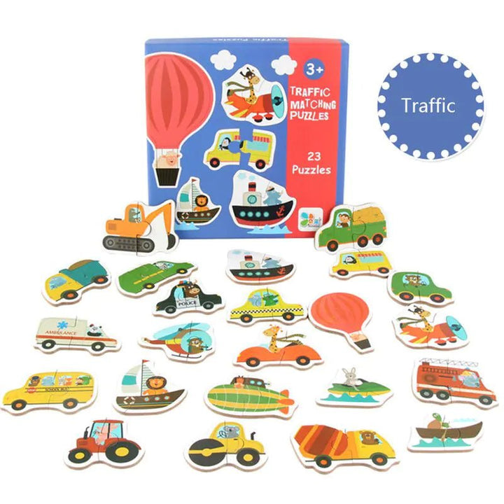 Animal Transportation Map & Fruit–Vegetable Puzzle Toy – Wooden Learning Set for Kids - Whimsical Shoppe