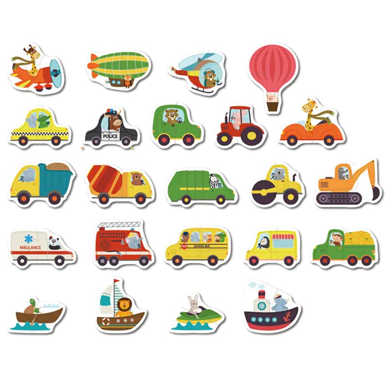 Animal Transportation Map & Fruit–Vegetable Puzzle Toy – Wooden Learning Set for Kids - Whimsical Shoppe