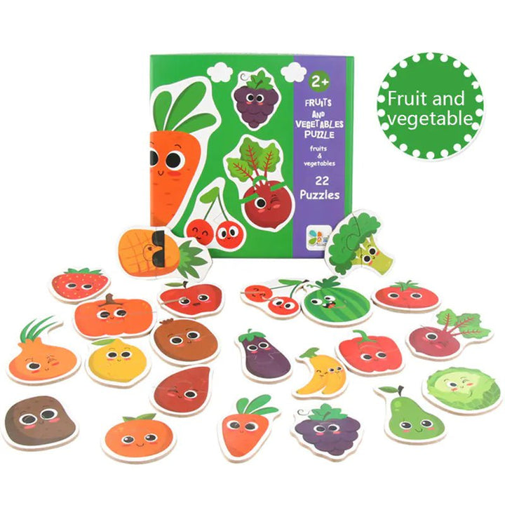 Animal Transportation Map & Fruit–Vegetable Puzzle Toy – Wooden Learning Set for Kids - Whimsical Shoppe