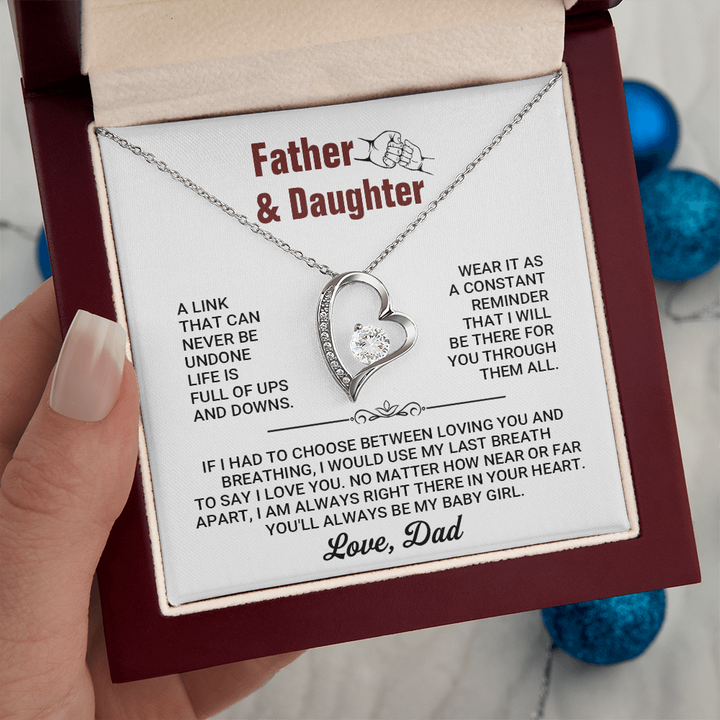 Father and Daughter Forever Love Heart Necklace from Dad – Inspirational Daughter Necklace Gift, Father Daughter Jewelry with Message Card