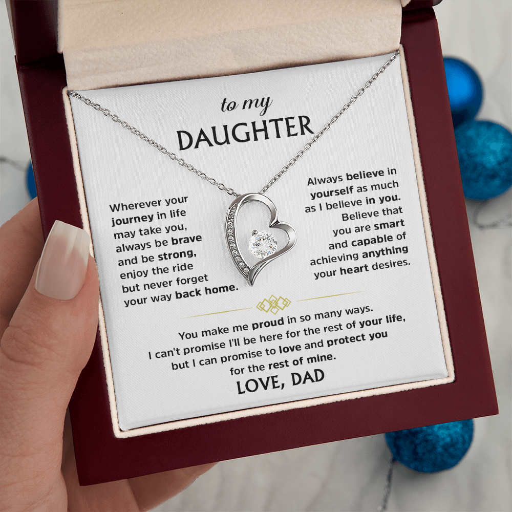 Forever Love Necklace for Daughter from Dad – Heart Pendant Necklace with Inspirational Message Card, Father Daughter Jewelry Gift