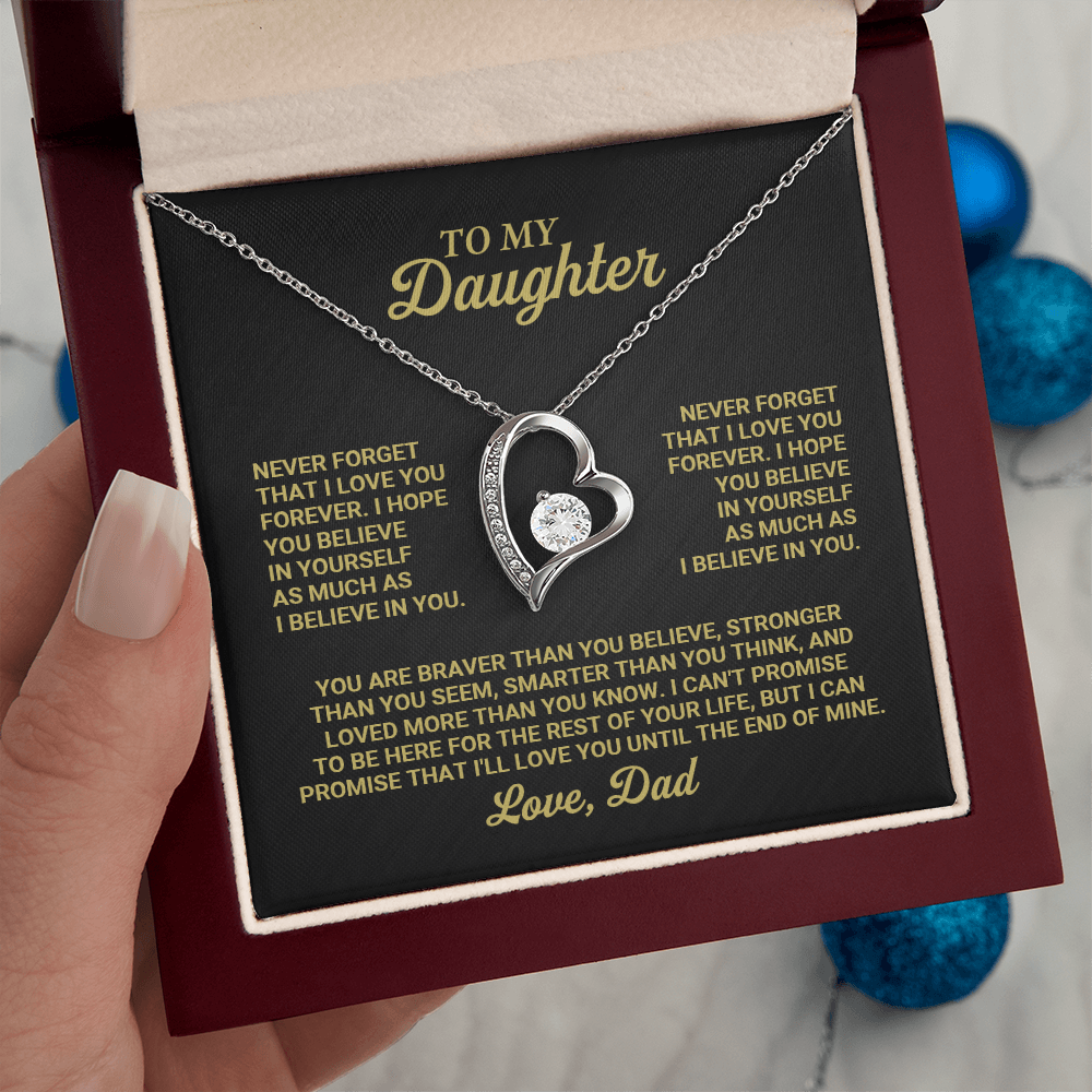 Forever Love Heart Necklace for Daughter from Dad – Inspirational Daughter Necklace Gift, Father Daughter Jewelry with Message Card