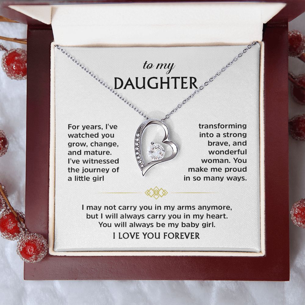 Forever Love Necklace for Daughter from Dad – Heart Pendant Necklace with Emotional Message Card, Father Daughter Jewelry Gift