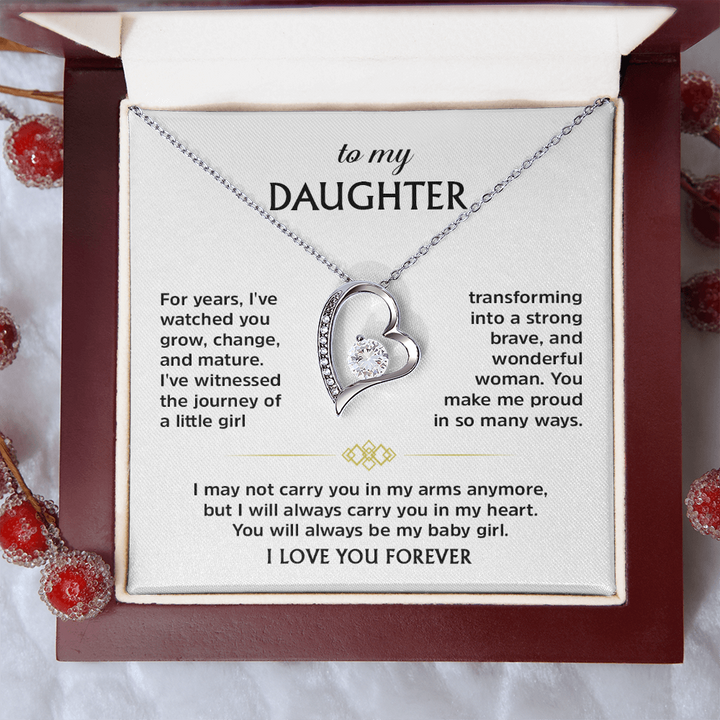 Forever Love Necklace for Daughter from Dad – Heart Pendant Necklace with Emotional Message Card, Father Daughter Jewelry Gift