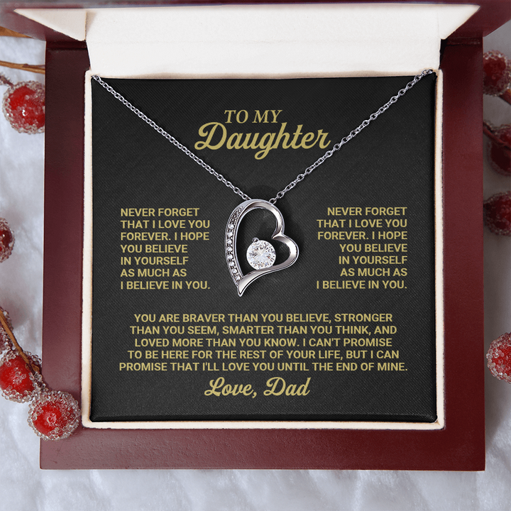 Forever Love Heart Necklace for Daughter from Dad – Inspirational Daughter Necklace Gift, Father Daughter Jewelry with Message Card