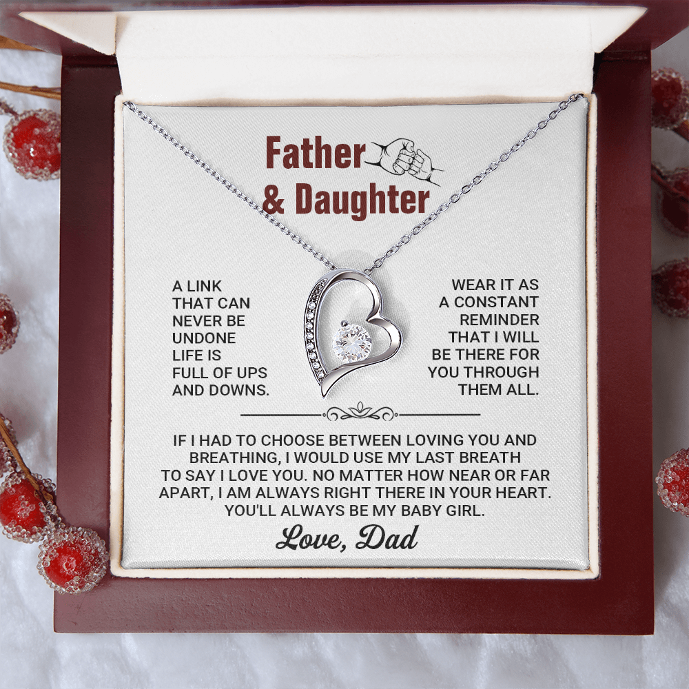 Father and Daughter Forever Love Heart Necklace from Dad – Inspirational Daughter Necklace Gift, Father Daughter Jewelry with Message Card