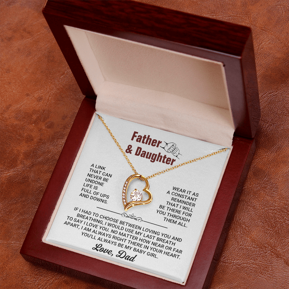Father and Daughter Forever Love Heart Necklace from Dad – Inspirational Daughter Necklace Gift, Father Daughter Jewelry with Message Card