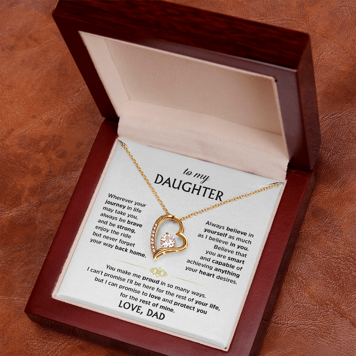 Forever Love Necklace for Daughter from Dad – Heart Pendant Necklace with Inspirational Message Card, Father Daughter Jewelry Gift