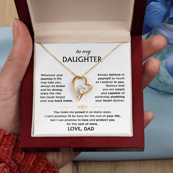 Forever Love Necklace for Daughter – Meaningful Gift from Dad, Heart Pendant Necklace with Lion Father & Daughter Message Card