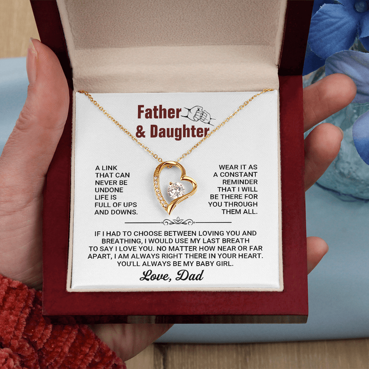 Father and Daughter Forever Love Heart Necklace from Dad – Inspirational Daughter Necklace Gift, Father Daughter Jewelry with Message Card